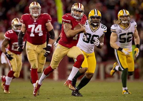Colin Kaepernick rushed for a postseason-record 181 yards against the Packers in the playoffs last year.